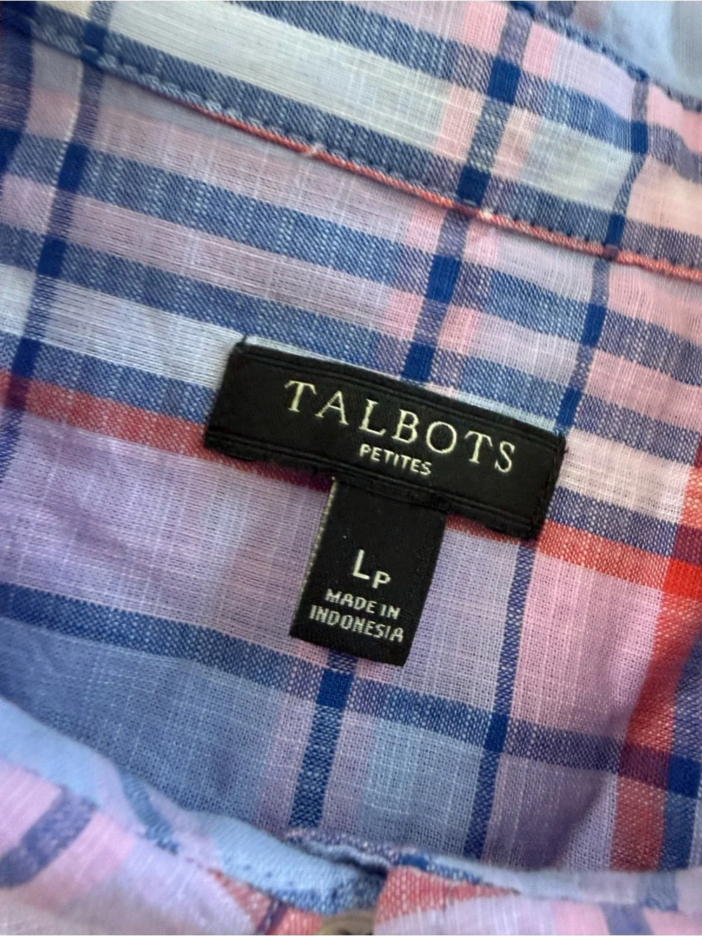 TALBOTS Purple Plaid Long Sleeve Button Down Shirt LP Large Petite 2081